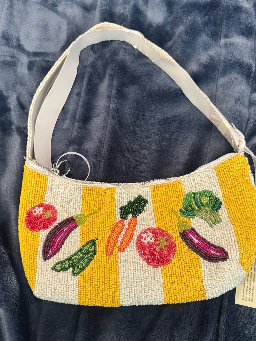 NWT- Hand-Beaded Yellow & Cream Vegetable Motif Shoulder Bag
